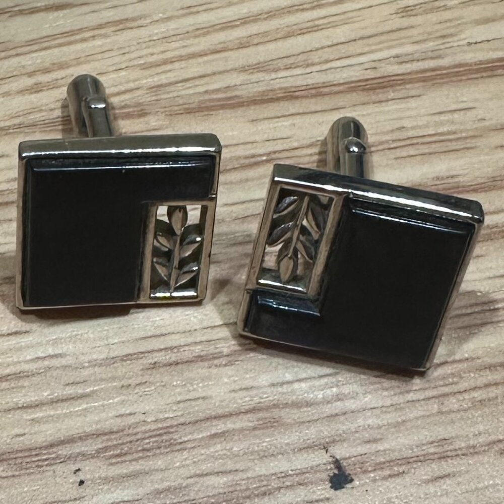 Swank Vintage Cufflinks - Black Enamel & Silver-Tone